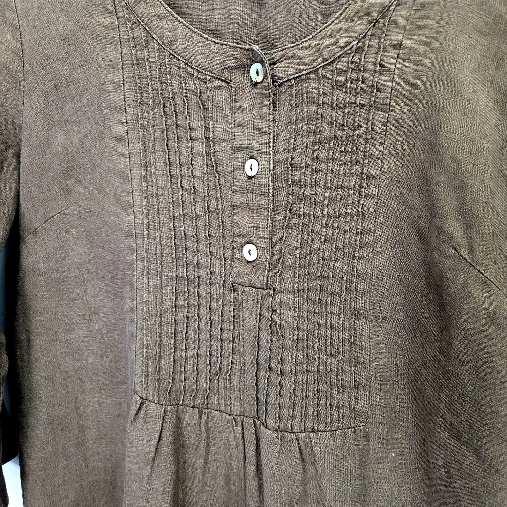 Brora 100% Linen Brown Tunic Lagenlook Short Dress Size UK 12 US 10 - Picture 2 of 5
